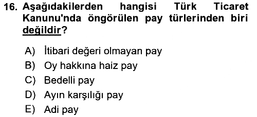 Ticaret Hukuku 2016-2017 3 Ders Sınavı - 16. soru