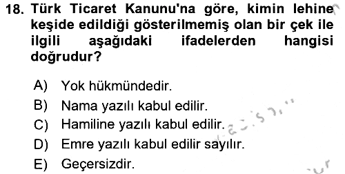 Ticaret Hukuku 2016-2017 3 Ders Sınavı - 18. soru