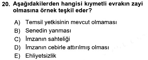 Ticaret Hukuku 2017-2018 3 Ders Sınavı - 20. soru
