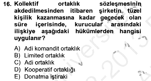 Ticaret Hukuku 2012-2013 Ara Sınav - 16. soru