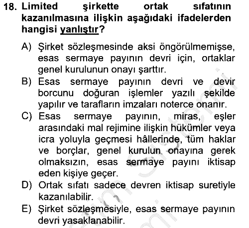 Ticaret Hukuku 2012-2013 Ara Sınav - 18. soru