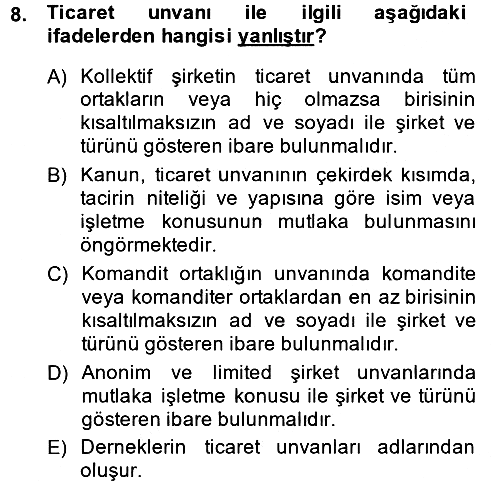Ticaret Hukuku 2013-2014 Ara Sınav - 8. soru