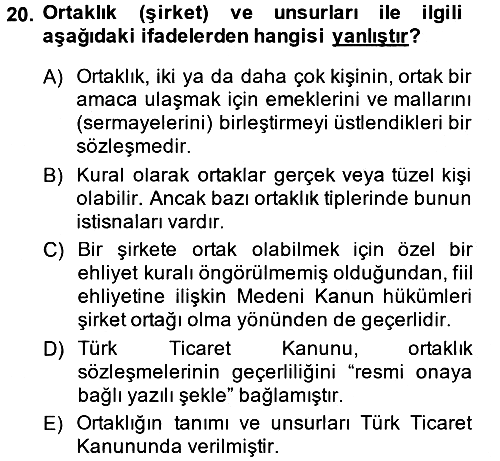 Ticaret Hukuku 2013-2014 Ara Sınav - 20. soru