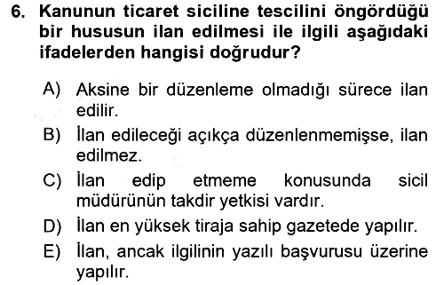 Ticaret Hukuku 2015-2016 Ara Sınav - 6. soru