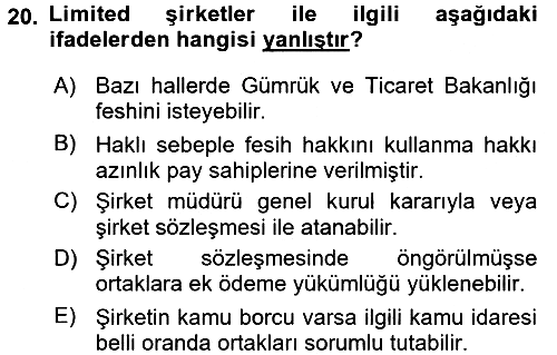 Ticaret Hukuku 2015-2016 Ara Sınav - 20. soru