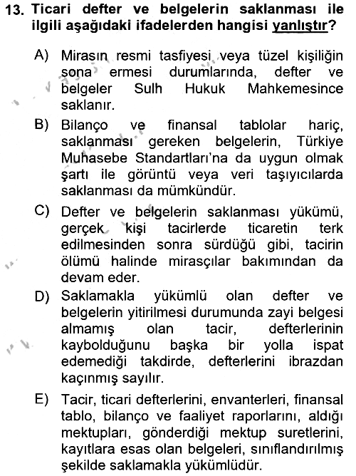 Ticaret Hukuku 2016-2017 Ara Sınav - 13. soru