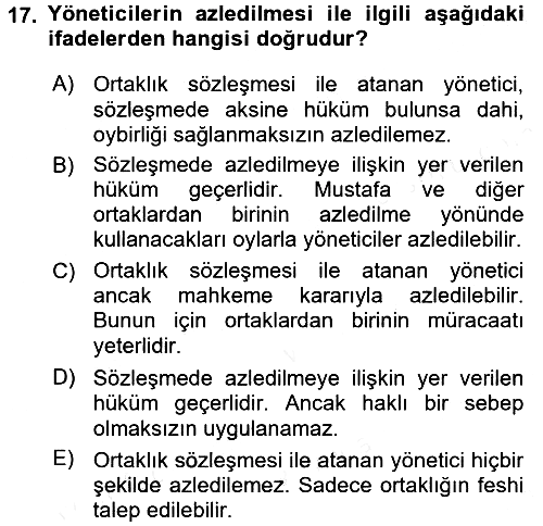 Ticaret Hukuku 2017-2018 Ara Sınav - 17. soru