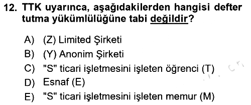 Ticaret Hukuku 2023-2024 Ara Sınav - 12. soru