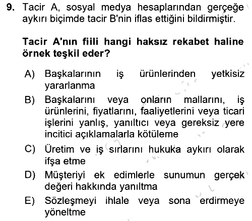 Ticaret Hukuku 2024-2025 Ara Sınav - 9. soru
