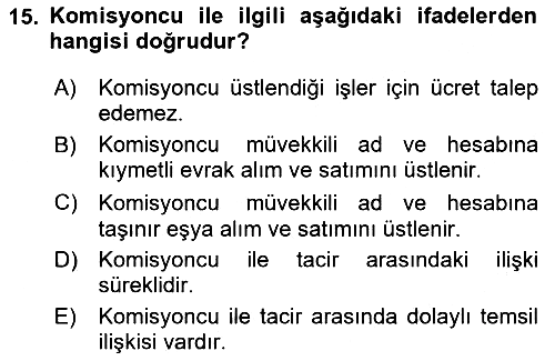 Ticaret Hukuku 2024-2025 Ara Sınav - 15. soru