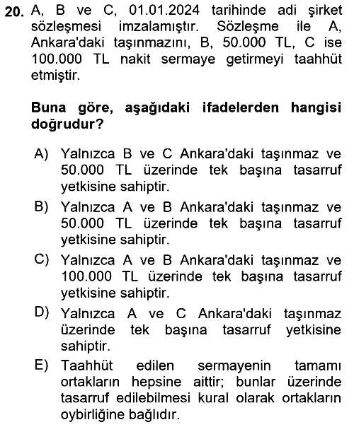 Ticaret Hukuku 2024-2025 Ara Sınav - 20. soru