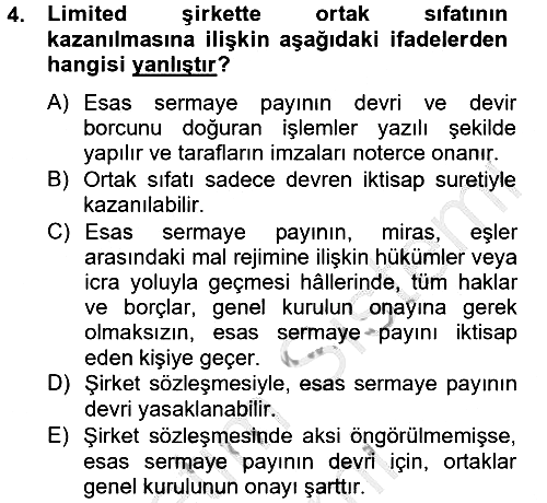 Ticaret Hukuku 2012-2013 Dönem Sonu Sınavı - 4. soru