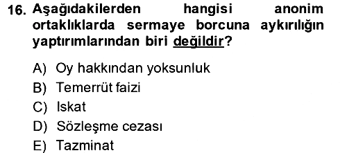 Ticaret Hukuku 2013-2014 Dönem Sonu Sınavı - 16. soru