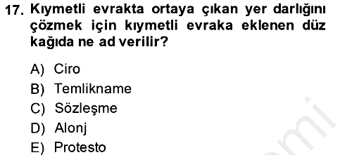Ticaret Hukuku 2013-2014 Dönem Sonu Sınavı - 17. soru