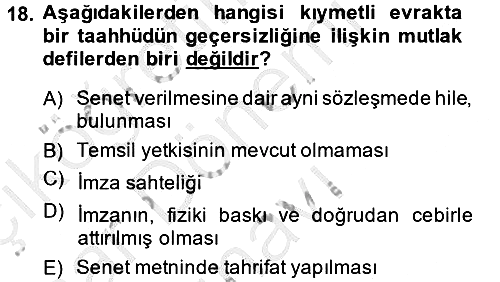 Ticaret Hukuku 2013-2014 Dönem Sonu Sınavı - 18. soru