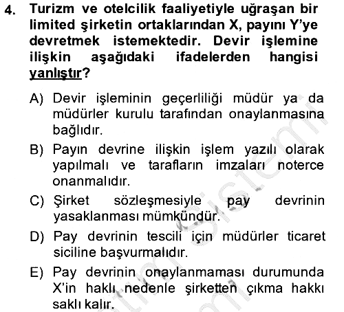 Ticaret Hukuku 2014-2015 Dönem Sonu Sınavı - 4. soru