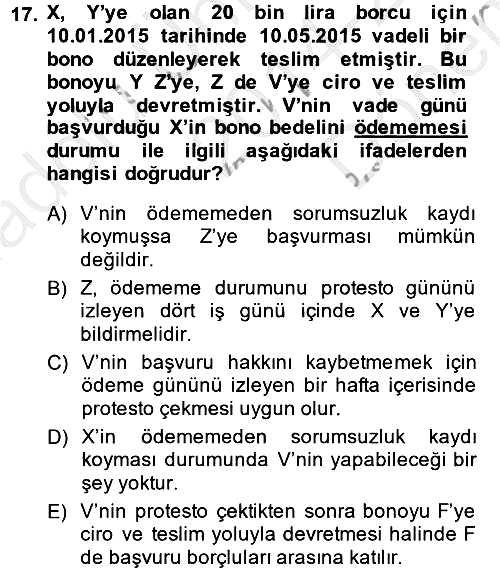 Ticaret Hukuku 2014-2015 Dönem Sonu Sınavı - 17. soru