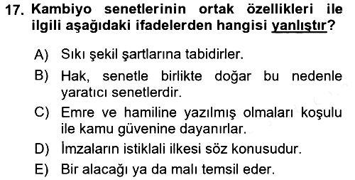Ticaret Hukuku 2017-2018 Dönem Sonu Sınavı - 17. soru