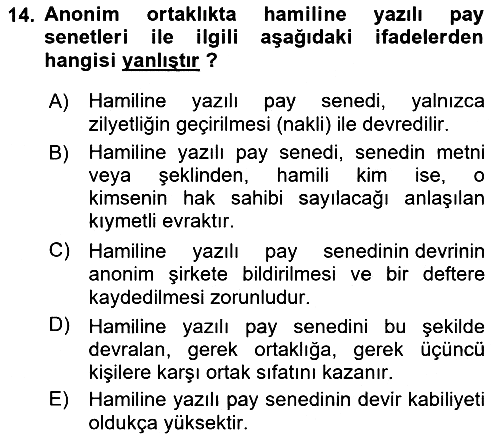 Ticaret Hukuku 2021-2022 Dönem Sonu Sınavı - 14. soru
