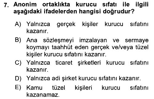 Ticaret Hukuku 2023-2024 Dönem Sonu Sınavı - 7. soru