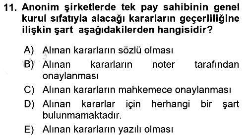 Ticaret Hukuku 2024-2025 Dönem Sonu Sınavı - 11. soru