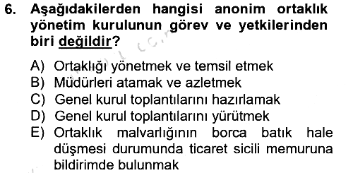 Ticaret Hukuku 2013-2014 Tek Ders Sınavı - 6. soru