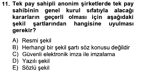 Ticaret Hukuku 2013-2014 Tek Ders Sınavı - 11. soru