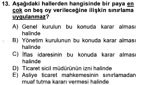 Ticaret Hukuku 2013-2014 Tek Ders Sınavı - 13. soru
