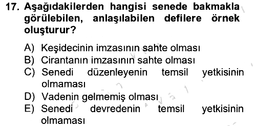 Ticaret Hukuku 2013-2014 Tek Ders Sınavı - 17. soru