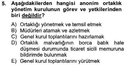 Ticaret Hukuku 2014-2015 Tek Ders Sınavı - 5. soru