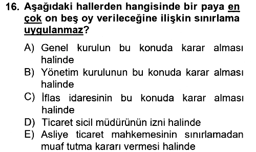 Ticaret Hukuku 2014-2015 Tek Ders Sınavı - 16. soru