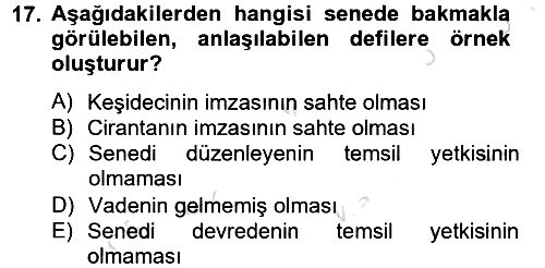 Ticaret Hukuku 2014-2015 Tek Ders Sınavı - 17. soru