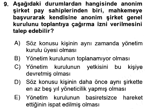 Ticaret Hukuku 2015-2016 Tek Ders Sınavı - 9. soru