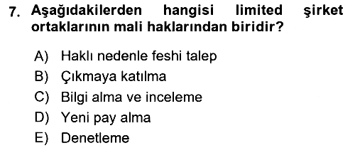 Ticaret Hukuku 2020-2021 Yaz Okulu Sınavı - 7. soru