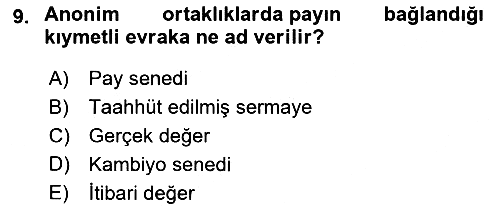 Ticaret Hukuku 2020-2021 Yaz Okulu Sınavı - 9. soru