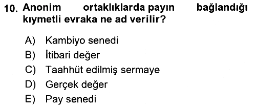 Ticaret Hukuku 2021-2022 Yaz Okulu Sınavı - 10. soru