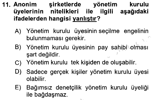 Ticaret Hukuku 2021-2022 Yaz Okulu Sınavı - 11. soru