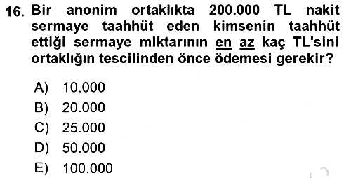 Ticaret Hukuku 2022-2023 Yaz Okulu Sınavı - 16. soru