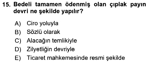 Ticaret Hukuku 2023-2024 Yaz Okulu Sınavı - 15. soru