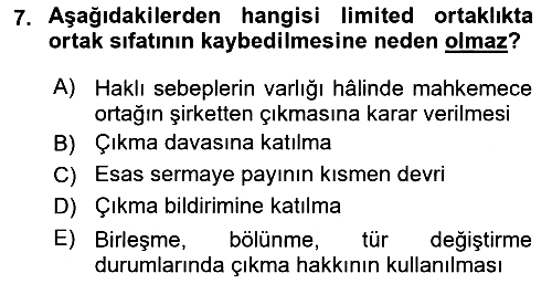 Ticaret Hukuku 2025-2026 Yaz Okulu Sınavı - 7. soru