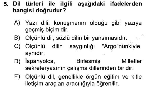 Türk Dili 1 2016-2017 Ara Sınav - 5. soru