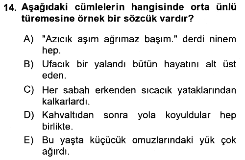 Türk Dili 1 2018-2019 Ara Sınav - 14. soru