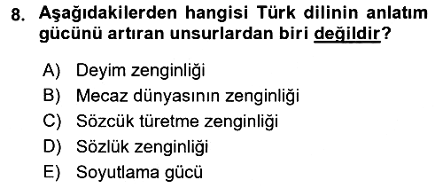 Türk Dili 1 2018-2019 Dönem Sonu Sınavı - 8. soru