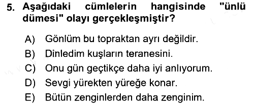 Türk Dili 1 2015-2016 Tek Ders Sınavı - 5. soru