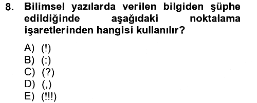 Türk Dili 2 2012-2013 Ara Sınav - 8. soru