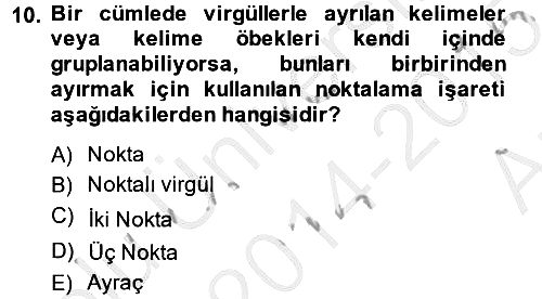 Türk Dili 2 2014-2015 Ara Sınav - 10. soru