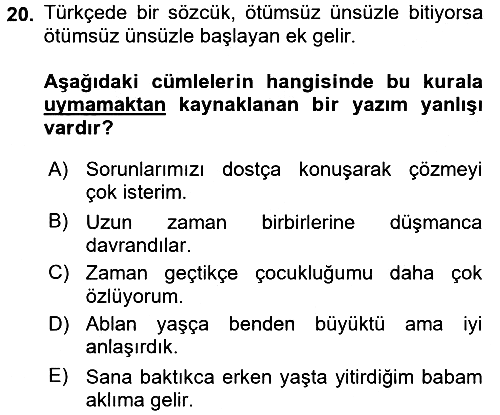 Türk Dili 2 2017-2018 Ara Sınav - 20. soru