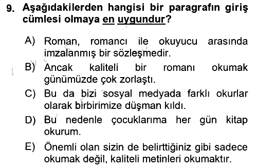 Türk Dili 2 2025-2026 Ara Sınav - 9. soru