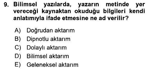Türk Dili 2 2018-2019 Dönem Sonu Sınavı - 9. soru