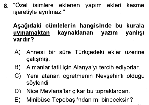 Türk Dili 2 2018-2019 Yaz Okulu Sınavı - 8. soru